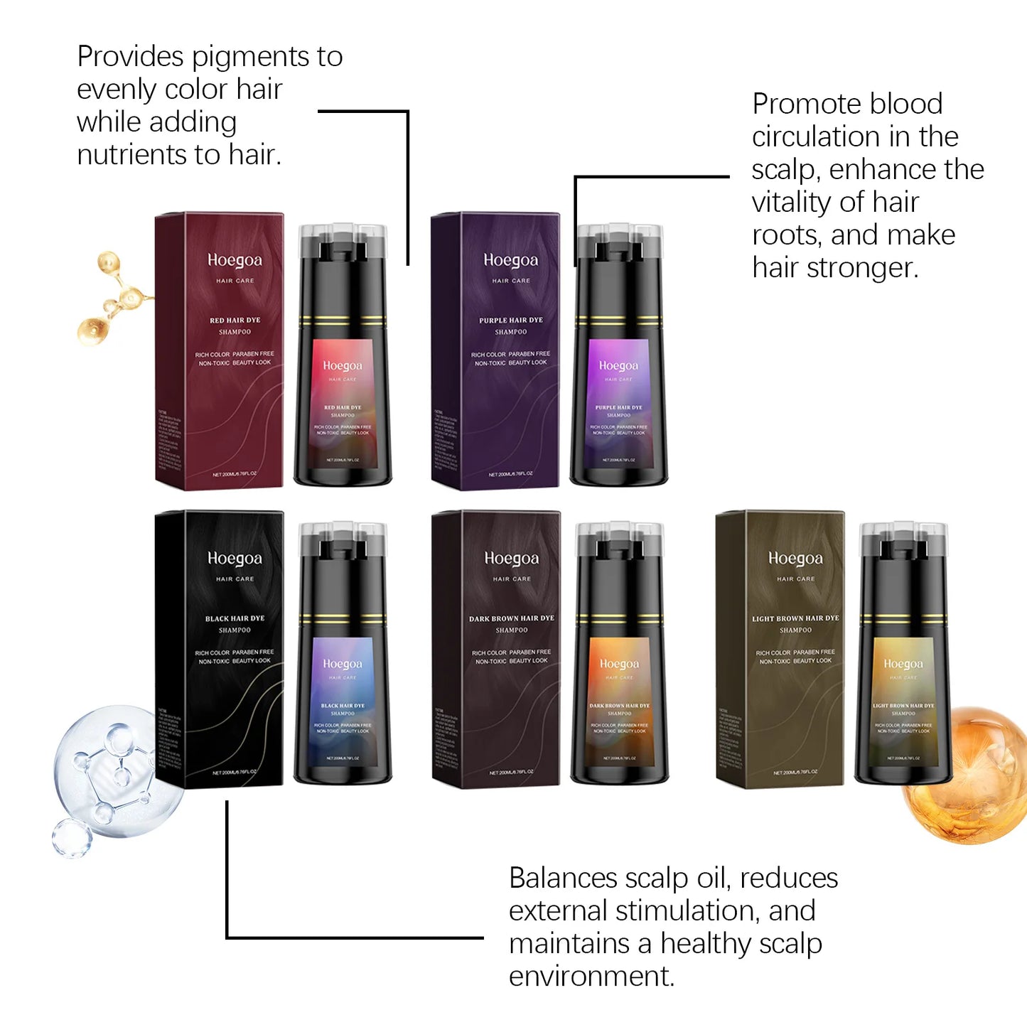 Hoegoa 200ml Hair Dye Shampoo Herbal Diy Fashion Hair Natural Coloring Oil Control Fluffy Nourish Scalp Hair Dyeing Shampoo