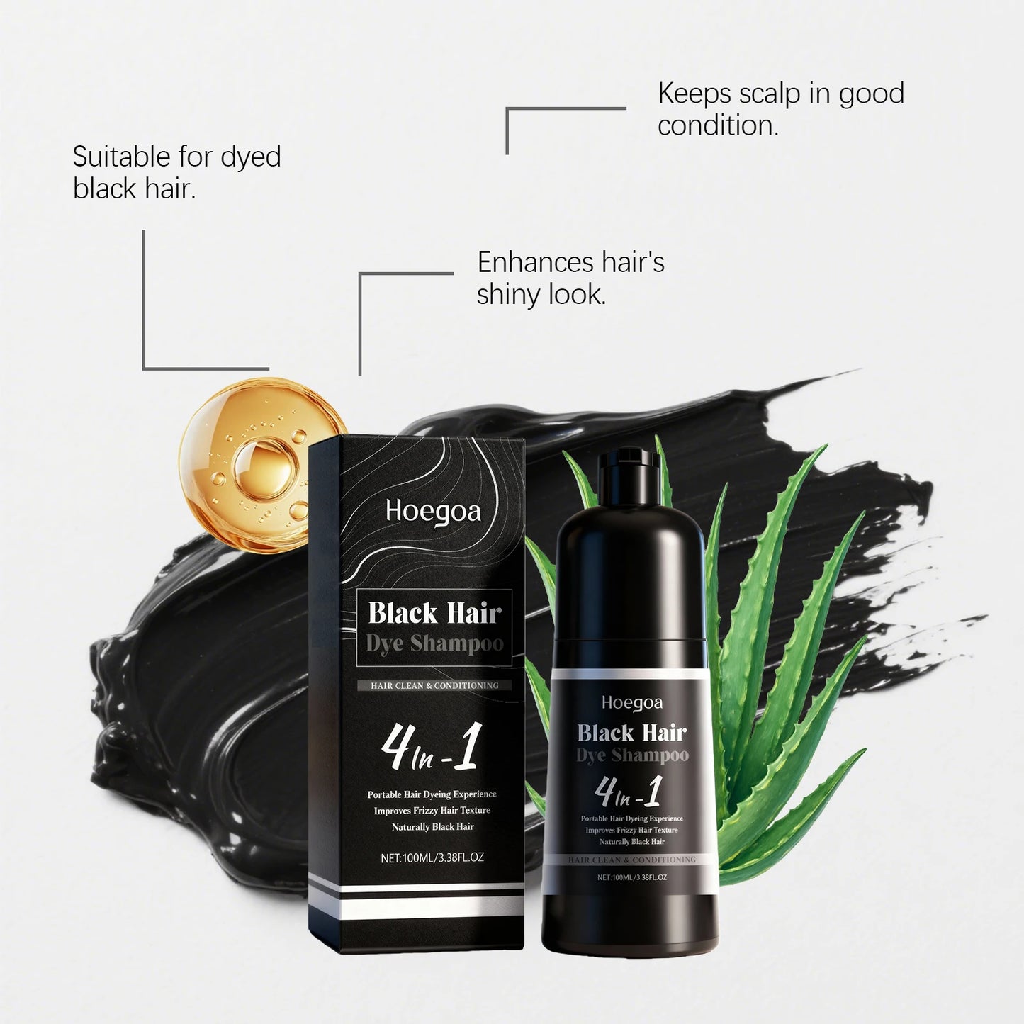 100ML Black Hair Dyeing Shampoo Gentle Clean Hair Improve Frizzy Hair Texture Nourishing Oil Control Natural Hair Dye Shampoo