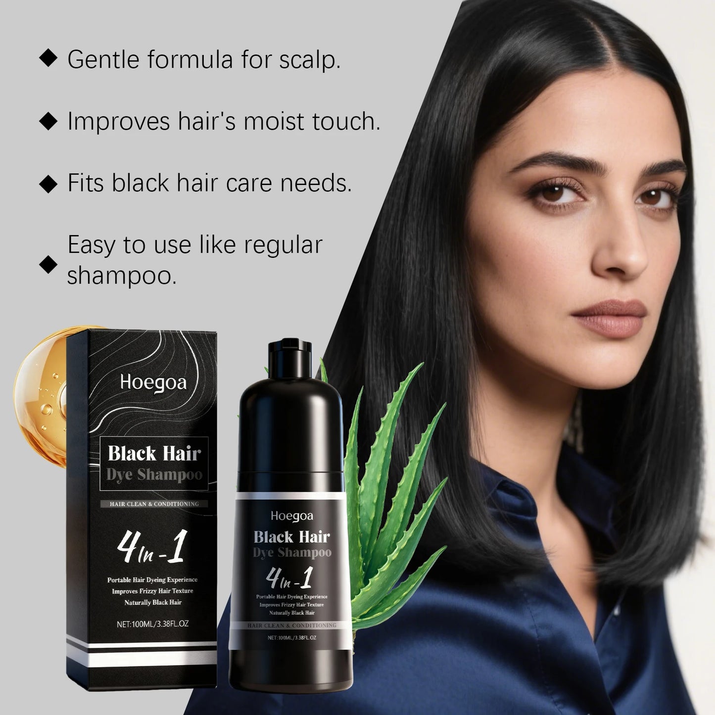 100ML Black Hair Dyeing Shampoo Gentle Clean Hair Improve Frizzy Hair Texture Nourishing Oil Control Natural Hair Dye Shampoo