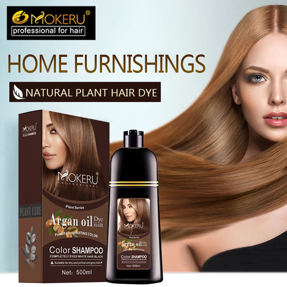 Mokeru Argan Oil Natural Long Lasting Black Brown Permanent Hair Dye Shampoo For Gray Hair Caramel Coffee Magic Fast Color Dye