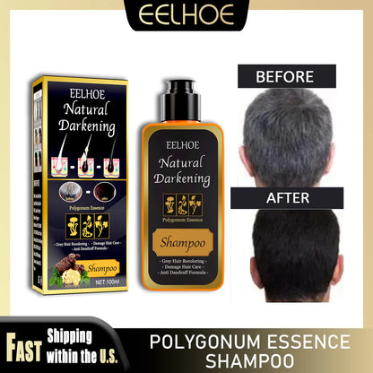 EELHOE 100ml Black Dye Shampoo Natural Herbal Hair Coloring Strengthen Hair Roots Nourishing Gray White Hair Turning Black Care
