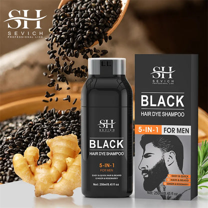 Sevich Hair Dye Shampoo 5 In 1 For Men Black Hair Dye Shampoo Beard Color Dye Cream To Cover Gray White Hair Darkening Shampoo