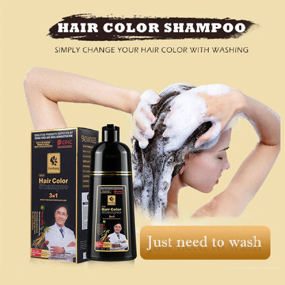 Long Lasting Hair Color Shampoo 3 in 1 Black Hair Dye Shampoo for Women&Men Natural Herbal Safety Cover White Gray Hair Cream