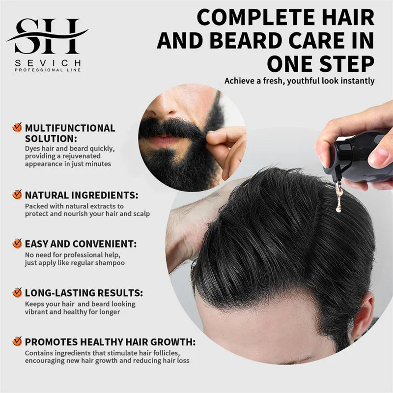 Sevich Hair Dye Shampoo 5 In 1 For Men Black Hair Dye Shampoo Beard Color Dye Cream To Cover Gray White Hair Darkening Shampoo