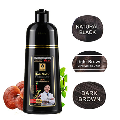 Long Lasting Hair Color Shampoo 3 in 1 Black Hair Dye Shampoo for Women&Men Natural Herbal Safety Cover White Gray Hair Cream