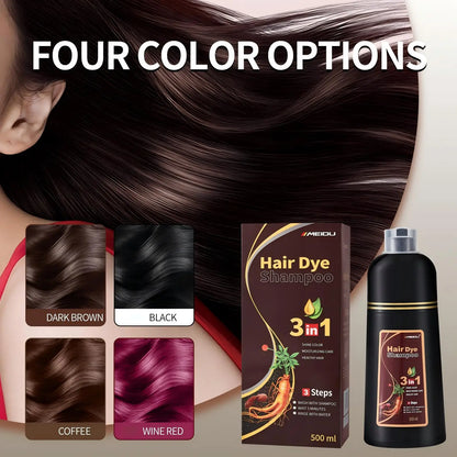 Meidu 3in1 Hair Dye Shampoo Easy to Use Moisturizing & Healthy Hair Care Creating Natural Hair Color,Quick Dyeing for Men Women
