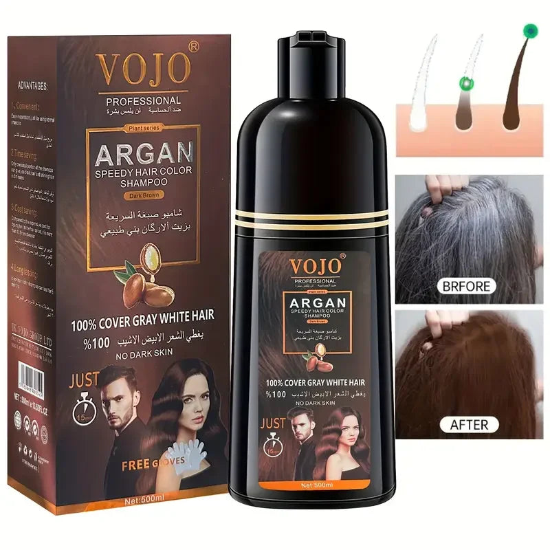 Unisex Adult Black Brown Hair Dye Shampoo,Hair Dye Shampoo Foam, Plant-Based Hair Color,not Damage,Washes Easily,Cover Gray Hair