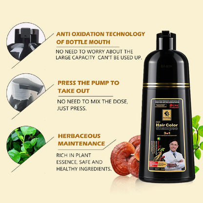 Long Lasting Hair Color Shampoo 3 in 1 Black Hair Dye Shampoo for Women&Men Natural Herbal Safety Cover White Gray Hair Cream