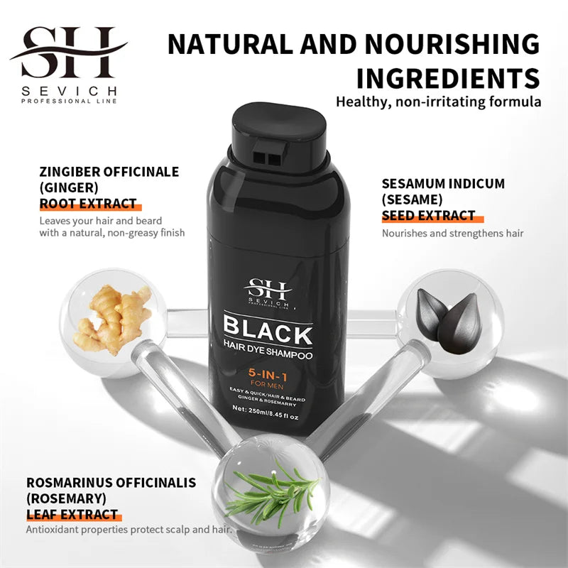 Sevich Hair Dye Shampoo 5 In 1 For Men Black Hair Dye Shampoo Beard Color Dye Cream To Cover Gray White Hair Darkening Shampoo
