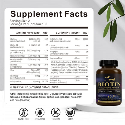 Hair Skin and Nails Supplement with Biotin and Collagen